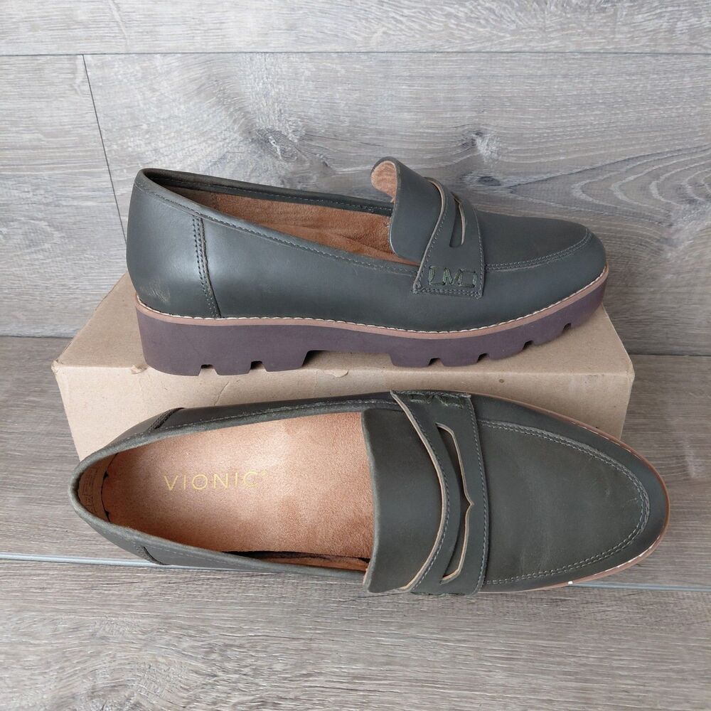 Vionic Cheryl II Penny Loafers Women Size 7.5 Brown Leather Slip On Comfort Shoe
